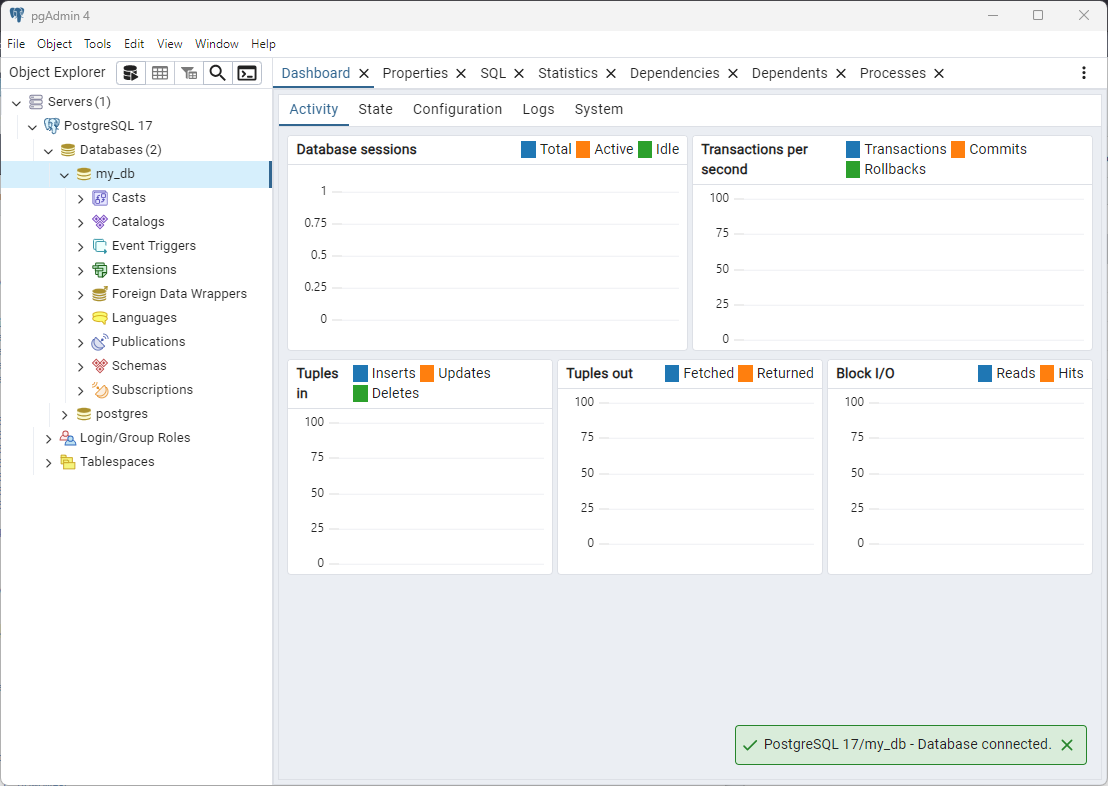 New my_db database in Postgres 17 on Windows