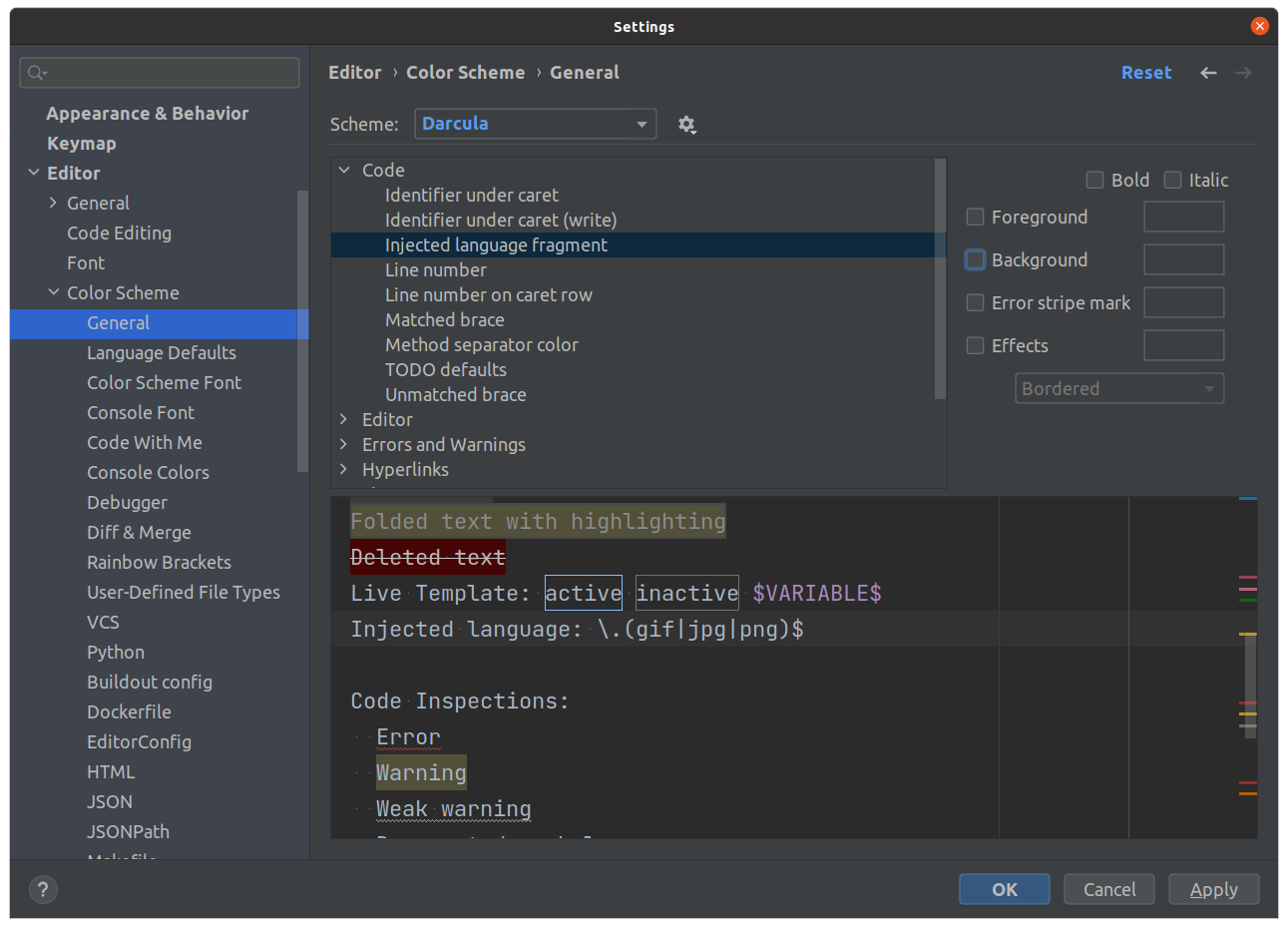 injected language fragment PyCharm изображение с сайта www.aredel.com
