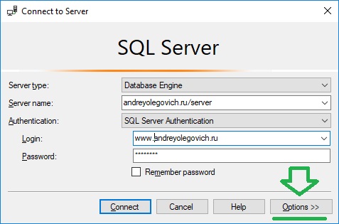 Microsoft SQL Server Management Studio SQL Server Options