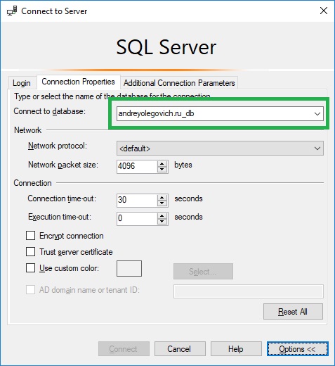Microsoft SQL Server Management Studio Error 4064 SQL Server Connection Properties