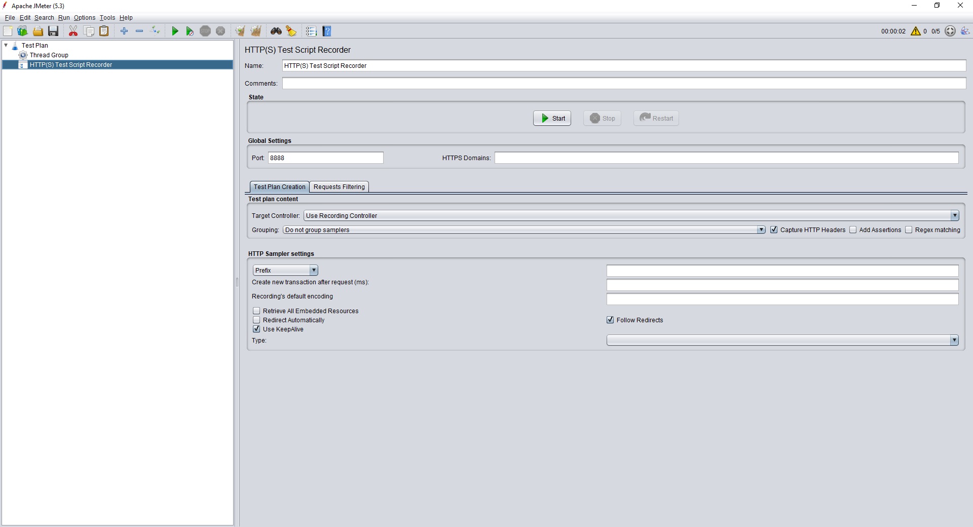 HTTP(S) Test Script Recorder settings in JMeter, image from www.andreyolegovich.ru