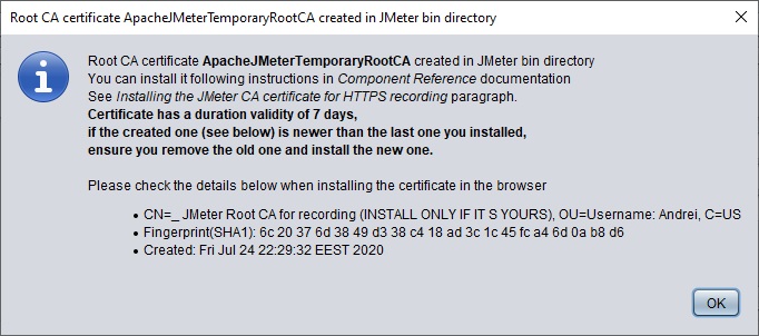 Recording a test in JMeter, certificate setup, image from www.andreyolegovich.ru