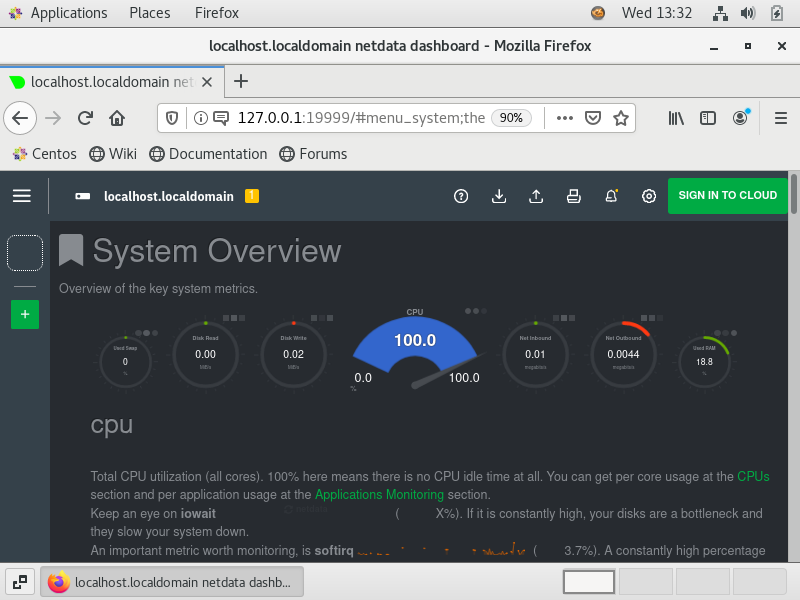 Свежеустановленная netdata image from website www.aredel.com