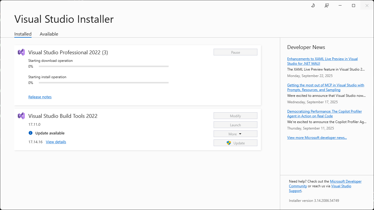 Установка индивидуальных компонентов в Visual Studio 2022 изображение с сайта www.testsetup.ru