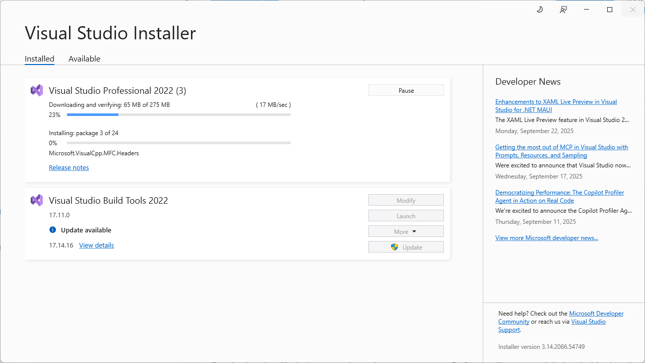 Установка индивидуальных компонентов в Visual Studio 2022 изображение с сайта www.testsetup.ru