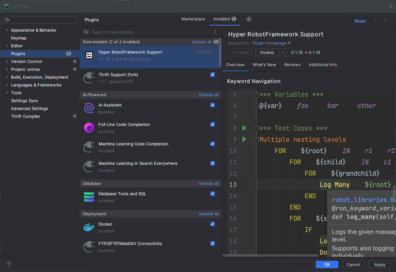 Поддержка Robot Framework в PyCharm изображение с сайта www.testsetup.ru