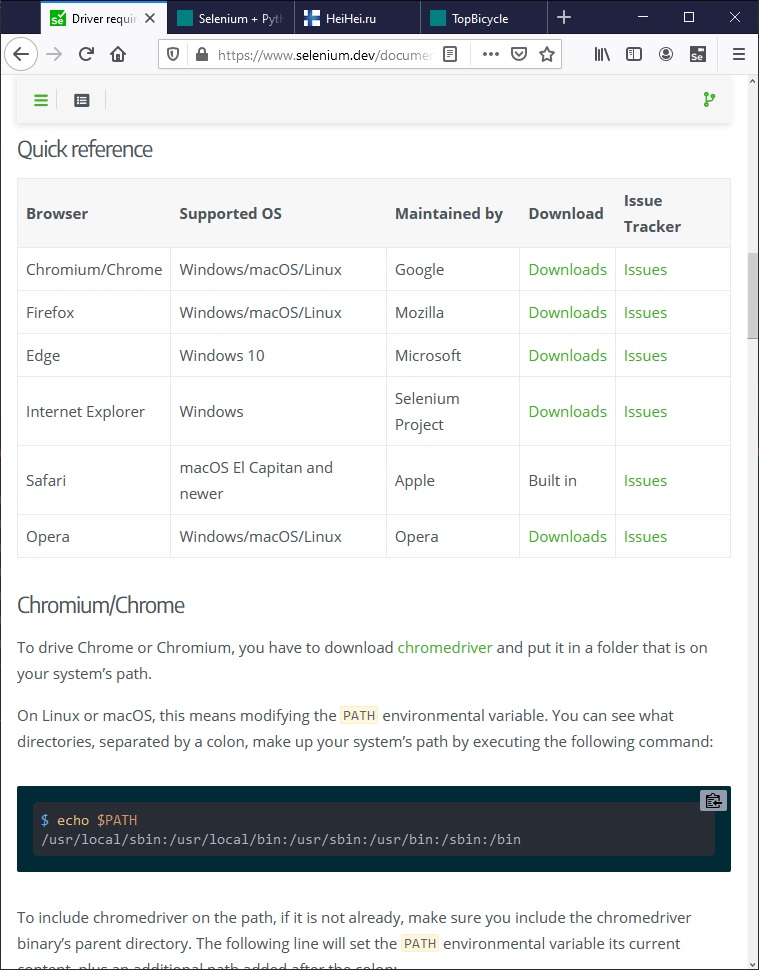 Download web browser driver for Selenium image from the site www.aredel.com
